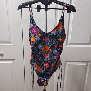 Time and Tru Floral One Piece Swimsuit - Black, Blue, Orange, Pink